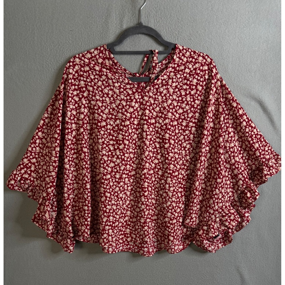 Emery Rose Blouse Women's Medium Floral Top Tie Back Kimono Sleeve